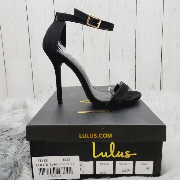 *NEW* Lulu's Black Vegan Suede Heels, single strap - Picture 4 of 12